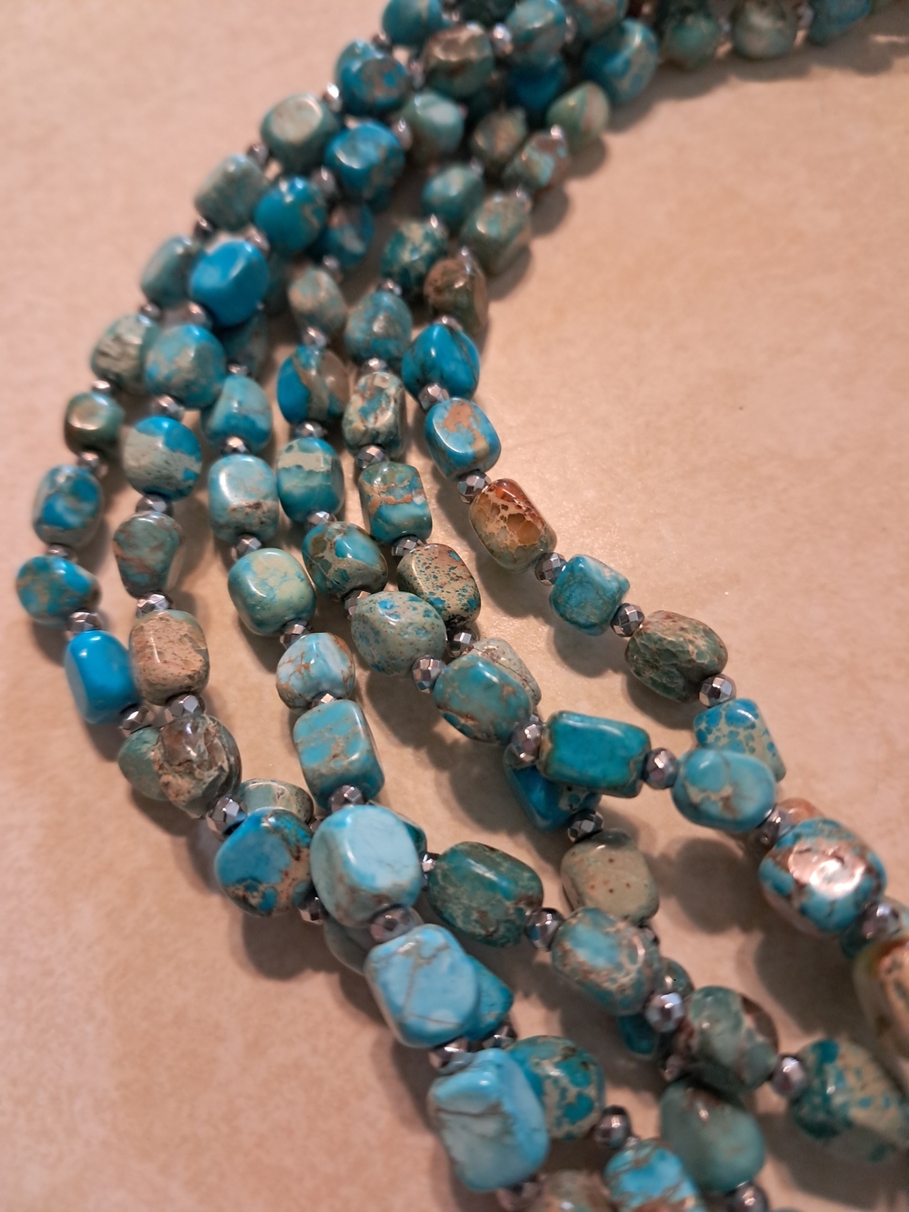 Natural Turquoise Beaded With Silver Necklace Aqua Blue - Picture 3 of 7